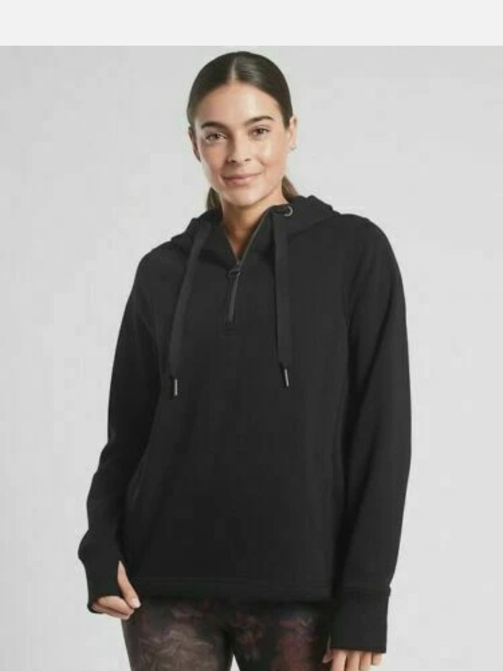 ATHLETA _ Black Cozy Karma 1/4 Zip Fleece Lined Hoodie